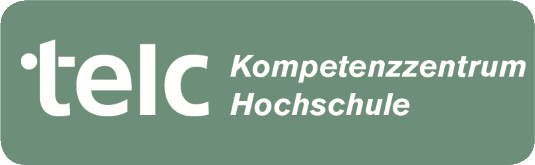 Ein Logo mit dem Schriftzug "telc" in großen, weißen Buchstaben. Neben dem telc-Logo steht in kleineren, ebenfalls weißen Buchstaben "Kompetenzzentrum Hochschule". Der Hintergrund des Logos ist in einem sanften, grünen Farbton gehalten.