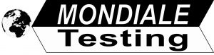 Das Bild zeigt ein Logo, das den Schriftzug „MONDIALE Testing“ enthält. Das gesamte Design ist schlicht, mit einem starken Kontrast aus Schwarz und Weiß, was das Logo klar und leicht verständlich macht. Der Schriftzug „MONDIALE“ ist in großen, fettgedruckten Buchstaben oben und steht in einem modernen Schriftstil in Weiß auf schwarzem Hintergrund. Darunter steht „Testing“ in Schwarz auf weißem Hintergrund in kleineren, aber ebenfalls gut lesbaren Buchstaben. Links vom Schriftzug ist ein Symbol einer Erdkugel, die in einem einfachen, schwarz-weißen Design dargestellt ist. Die Erdkugel ist auf der linken Seite des Schriftzugs platziert und symbolisiert den internationalen Aspekt des Unternehmens.