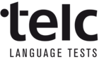 Das Bild zeigt das schwarze Logo von „telc“, einer Organisation für Sprachtests. Der Schriftzug „telc“ ist in kleinen Buchstaben groß und modern gestaltet, darunter steht in Großbuchstaben „LANGUAGE TESTS“. Das Logo wirkt schlicht, professionell und vermittelt Seriosität.
